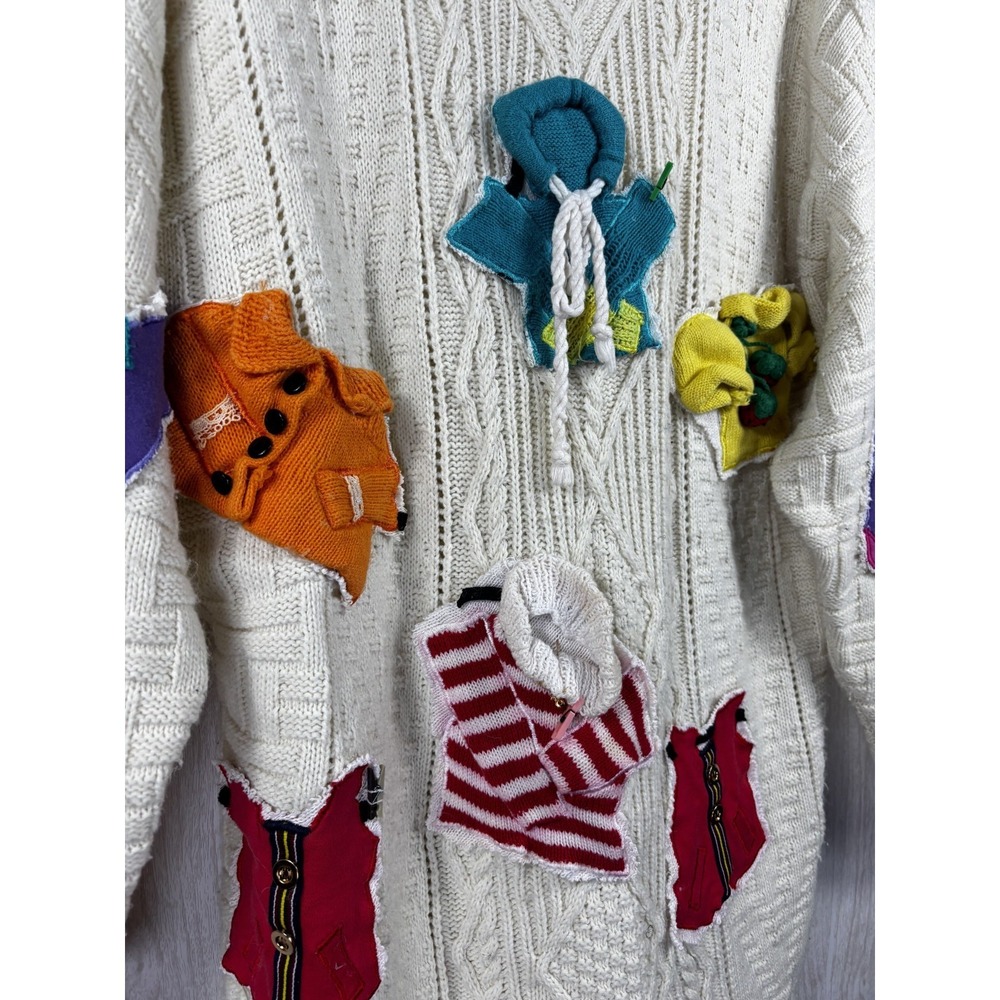 Vintage Knitmakers 3D Sweater Womens XL Clothesline 80s USA Novelty Art Knit - Picture 5 of 8